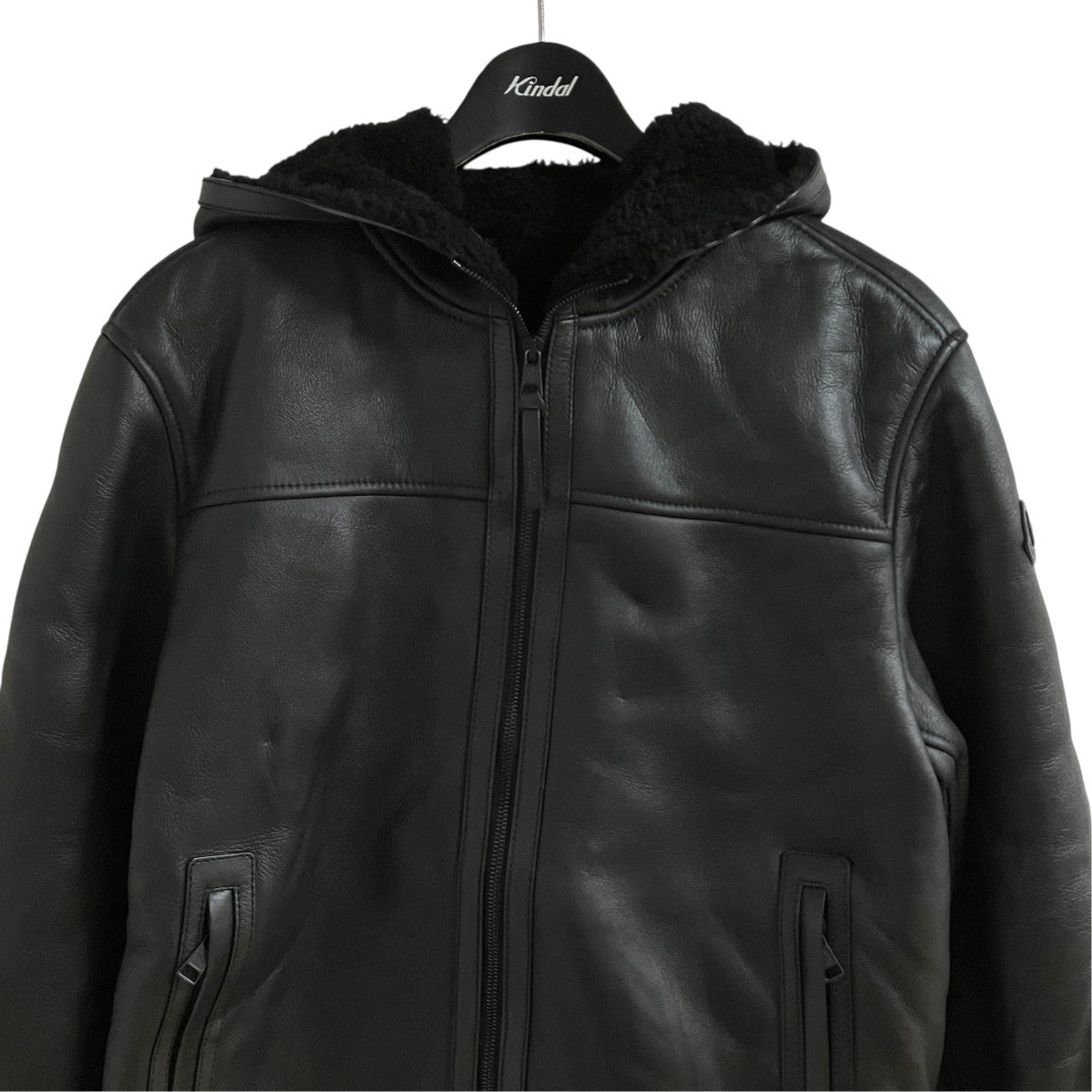 MONCLER レザーシャルナスレ フードレザージャケット ムートンジャケット 古着・中古-2枚目のアイテム画像