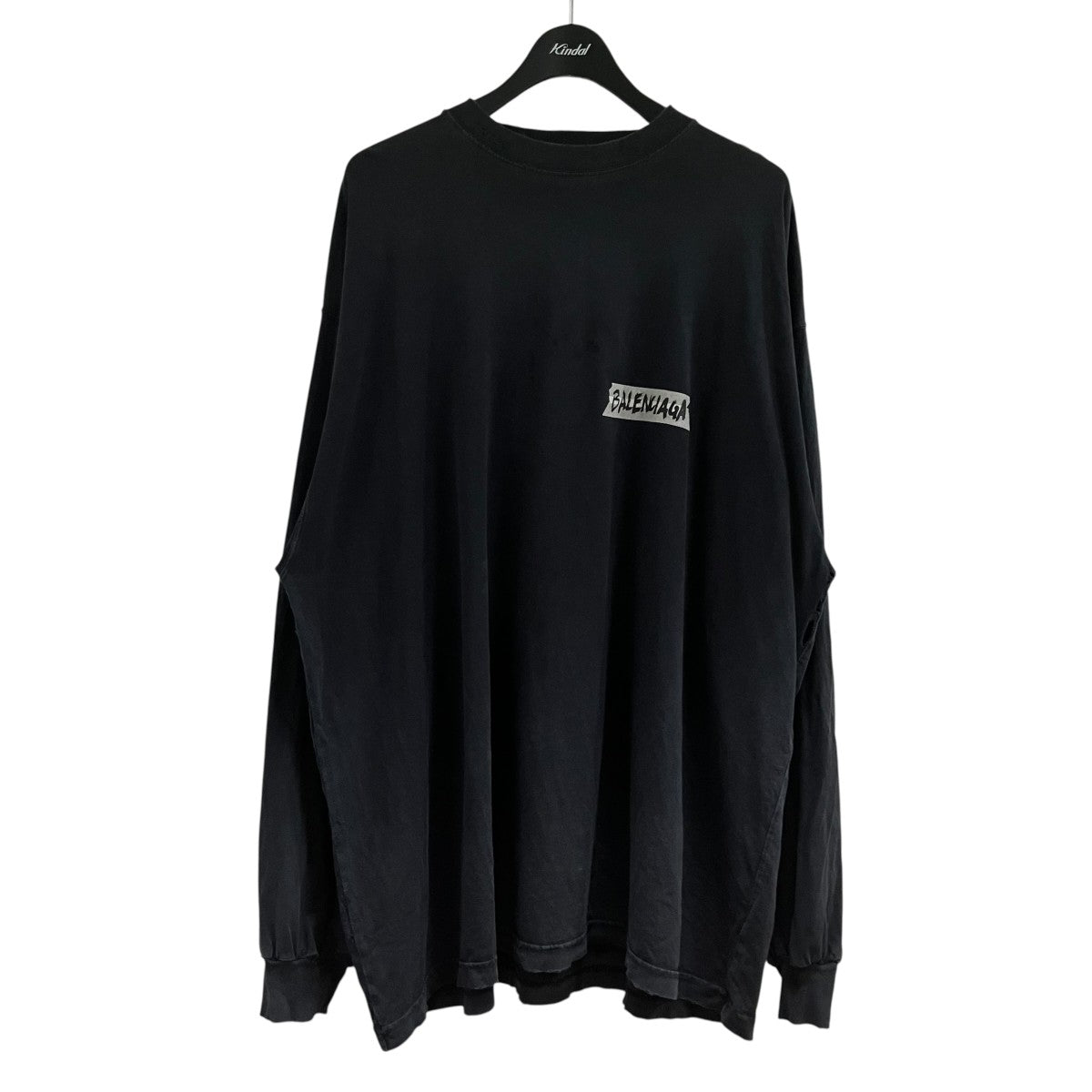 BALENCIAGA ダメージ加工テープロゴカットソー ロングスリーブTシャツ 古着・中古-1枚目のアイテム画像