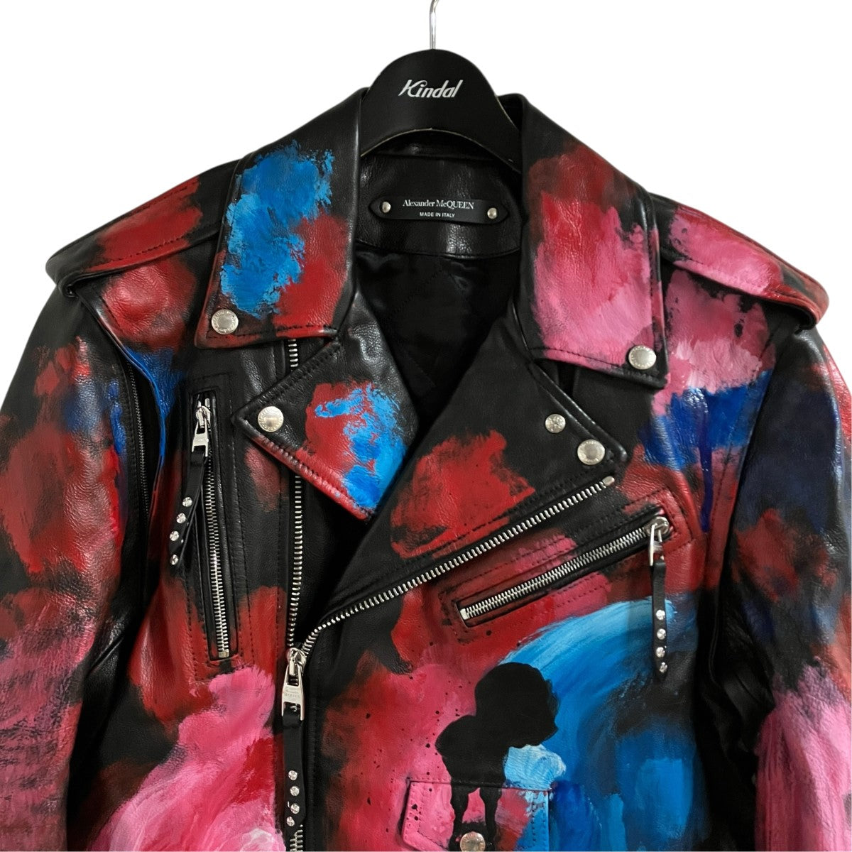 ALEXANDER McQUEEN スプレーペイントレザージャケット 古着・中古-2枚目のアイテム画像
