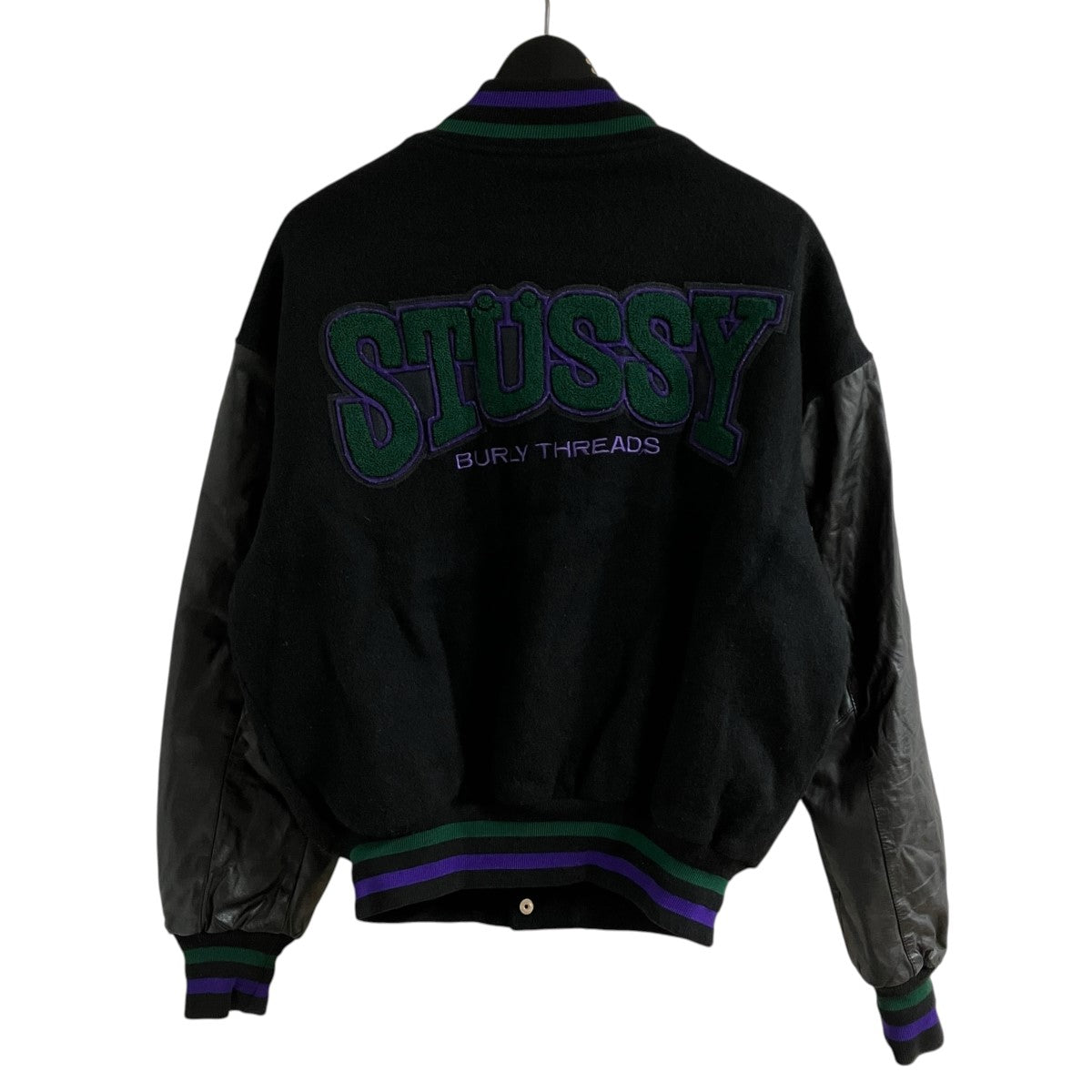 stussy(ステューシー) レザー切替ワッペン付スタジャン ブラック