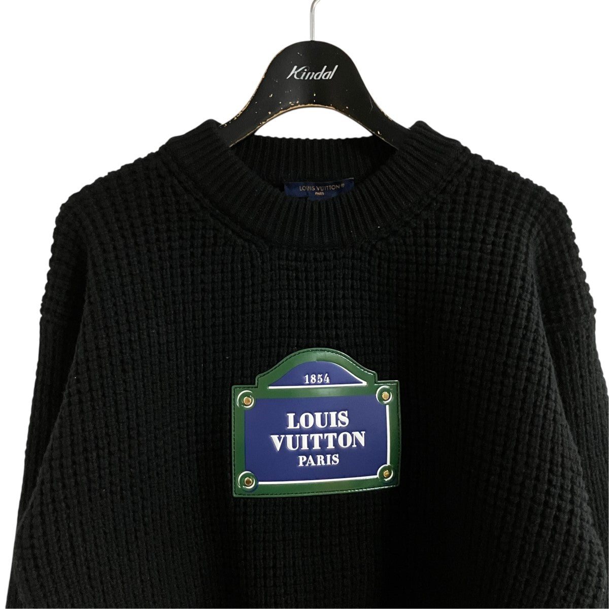 LOUIS VUITTON ウール x カシミヤ ロゴレザーパッチニットセーター 古着・中古-2枚目のアイテム画像