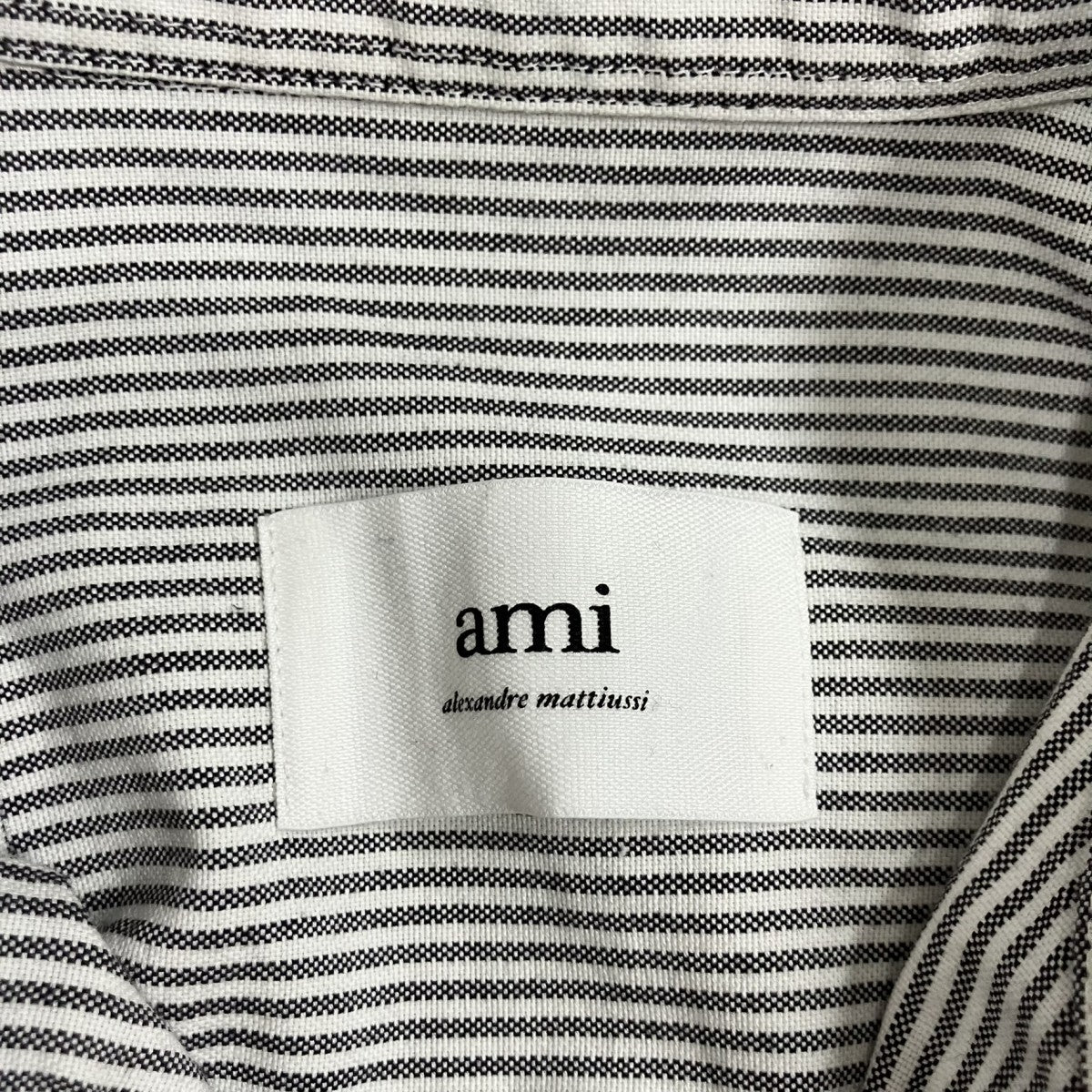 AMI Alexandre Mattiussi ハートロゴ刺繍ストライプシャツ 古着・中古-5枚目のアイテム画像