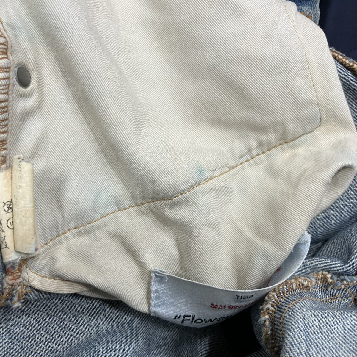 レザーパッチデニムパンツ