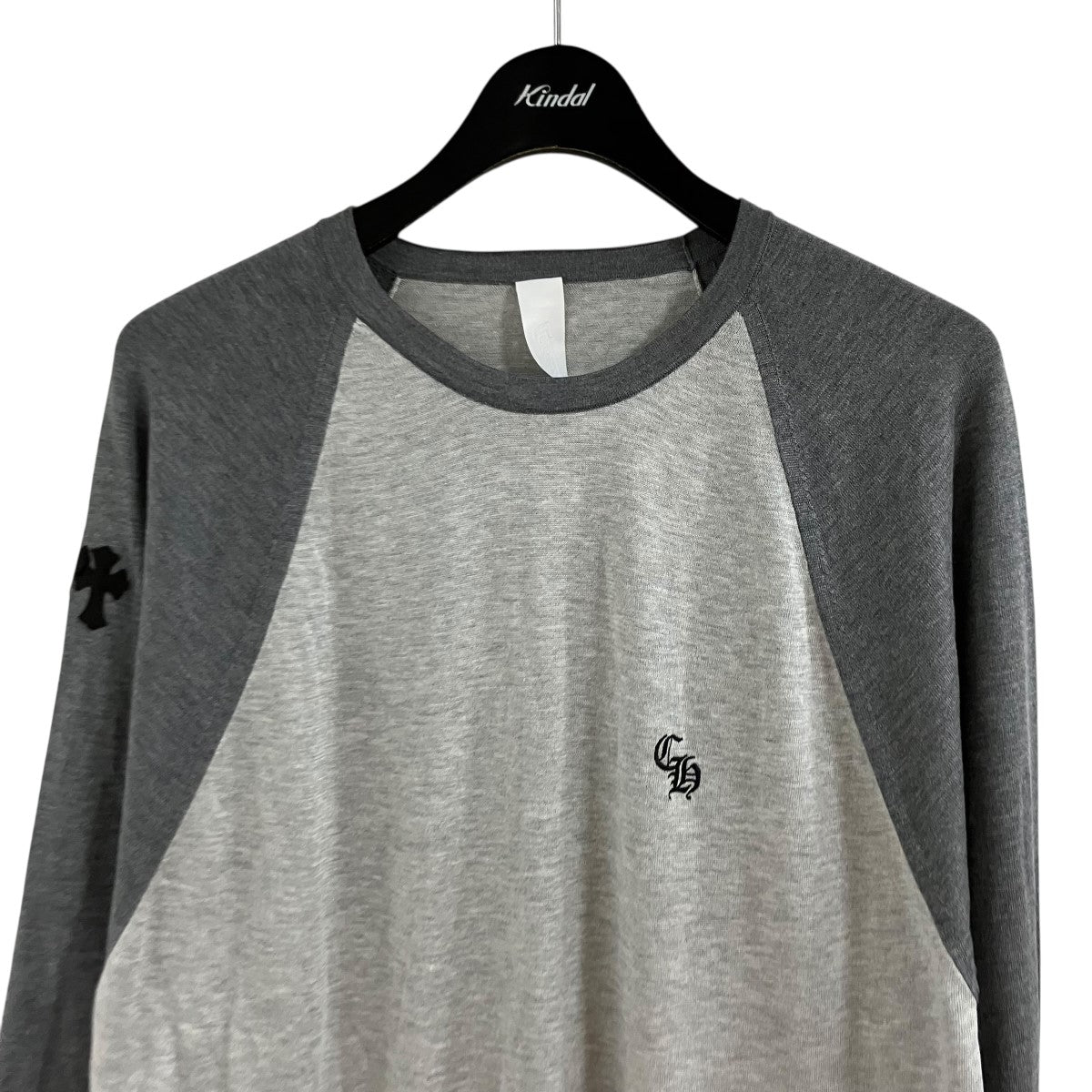 CHROME HEARTS ワイノット クロスパッチ ラグラン シルク x コットン ニットカットソー Tシャツ 古着・中古-2枚目のアイテム画像