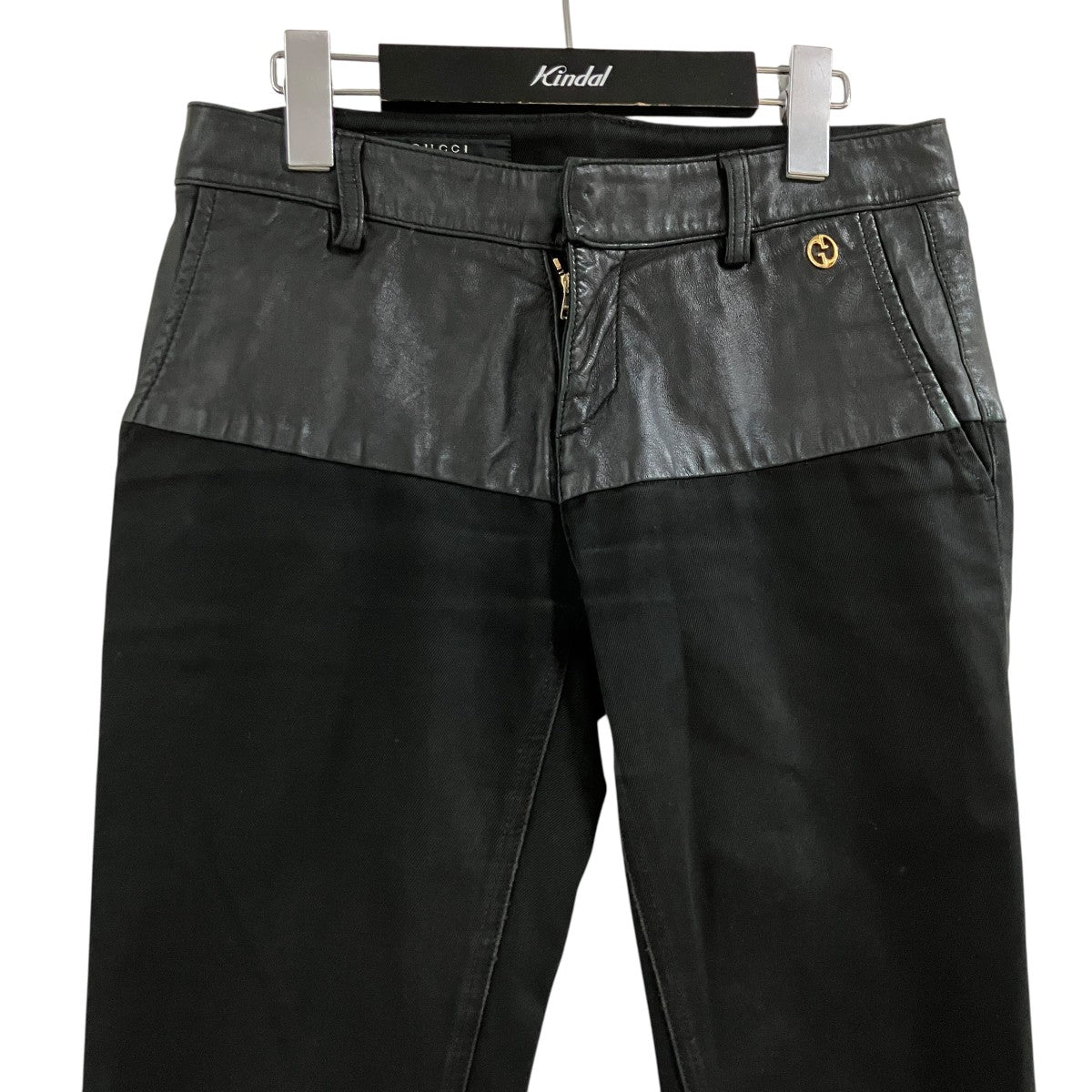 GUCCI レザー コットン ハイブリッドパンツ スキニー　254084 GUCCI(グッチ) レザードッキングスキニーパンツ 254084 XZ439 ブラック