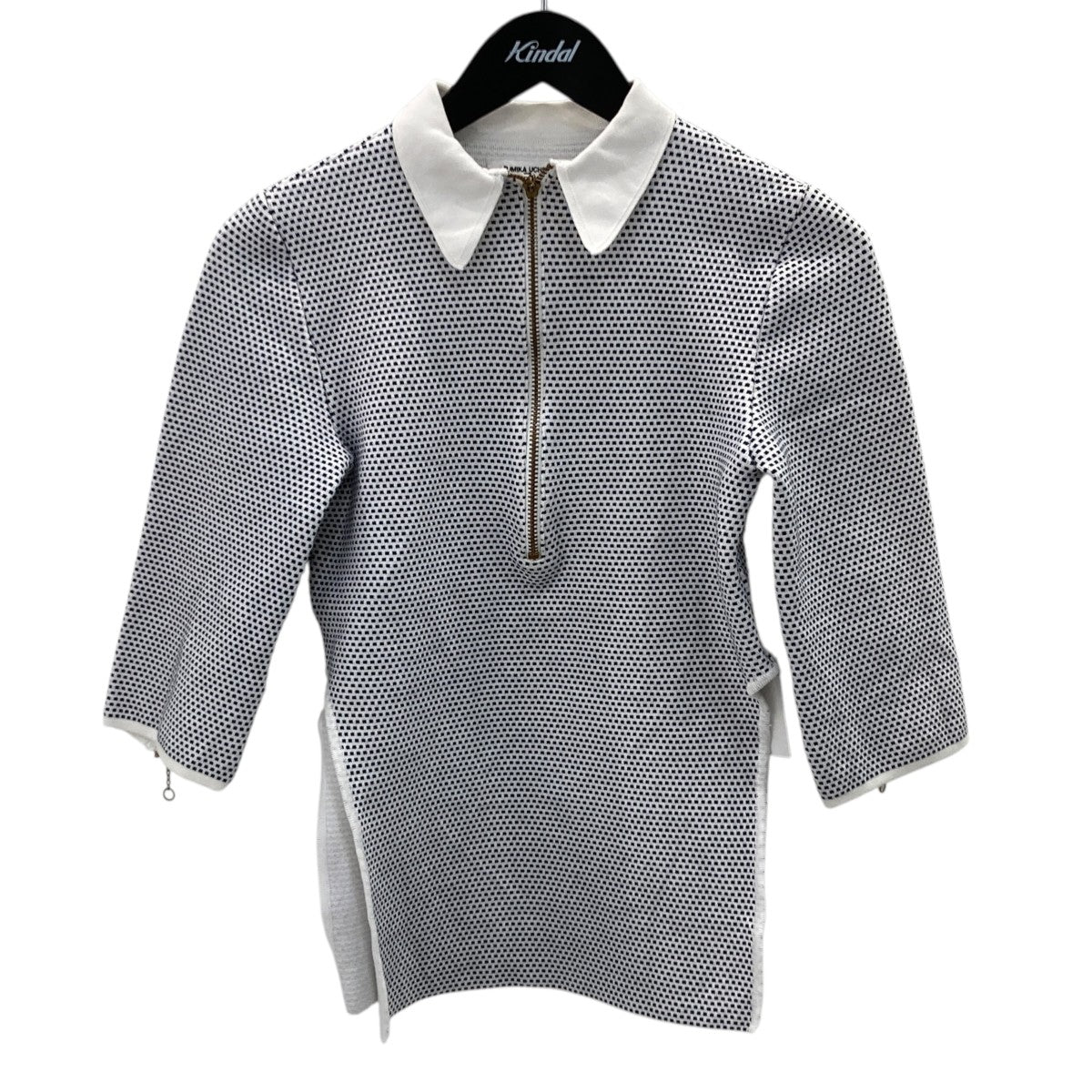 SQUARE DOTS JACQUARD HALF ZIP TOP半袖カットソーFU-D-059