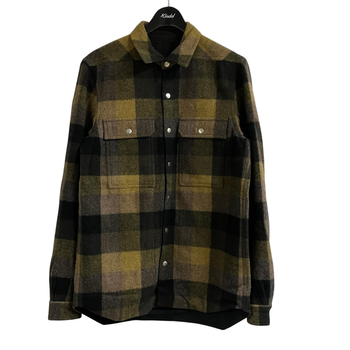RICK OWENS ウールチェックアウターシャツ 古着・中古-1枚目のアイテム画像
