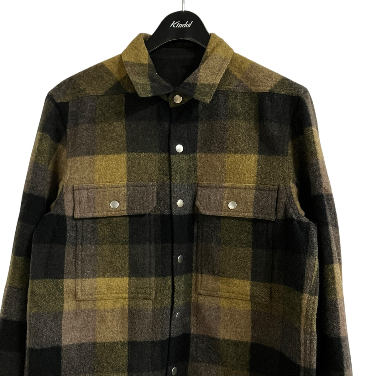 RICK OWENS ウールチェックアウターシャツ 古着・中古-2枚目のアイテム画像