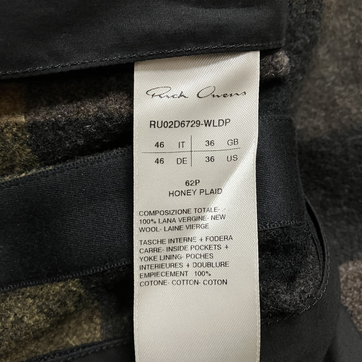 RICK OWENS ウールチェックアウターシャツ 古着・中古-6枚目のアイテム画像