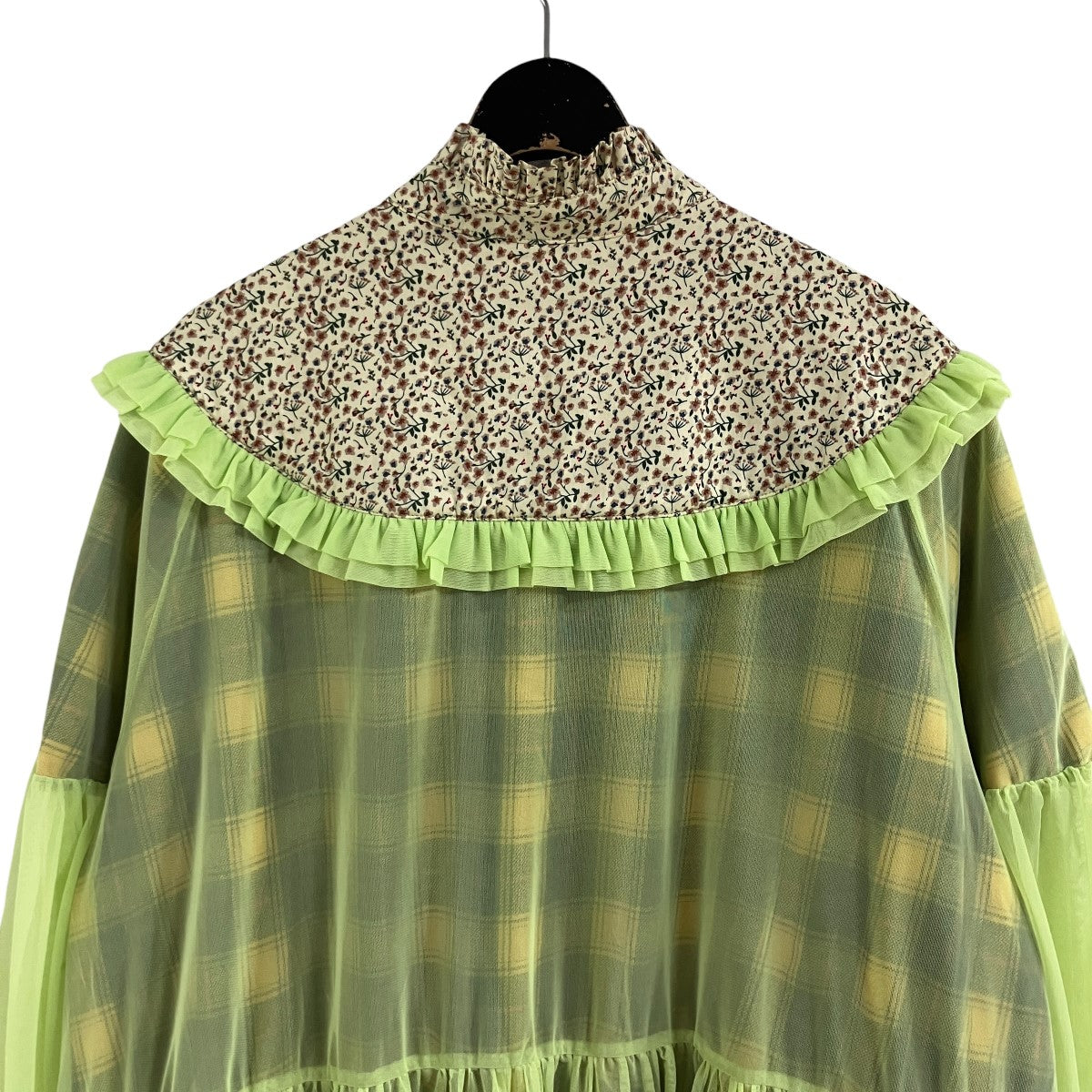 ドラゴン刺繍切替チェックロングシャツ