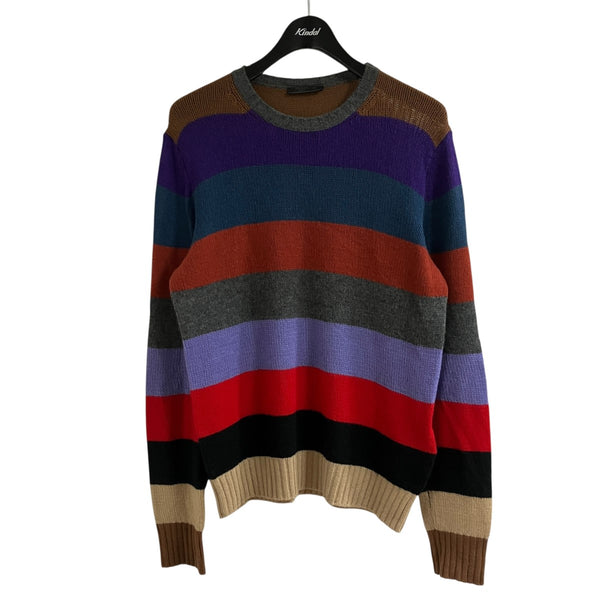 PRADA 半袖ニット ダークパープル 44 キレイめ シンプル オフィス 上品 PRADA(プラダ) カシミヤボーダーニット UMA262 パープル×グレー サイズ