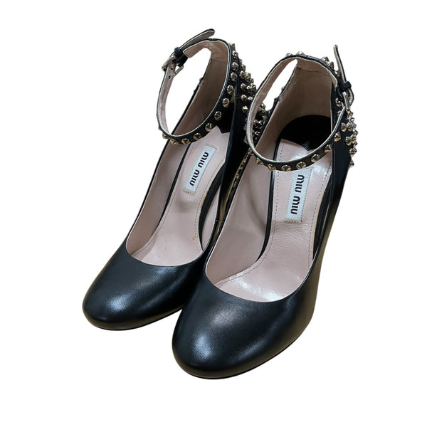 【超美品】MIU MIU 黒 パンプス 36 1/2 MIU MIU(ミュウミュウ) スタッズヒールパンプス 5I9381 ブラック