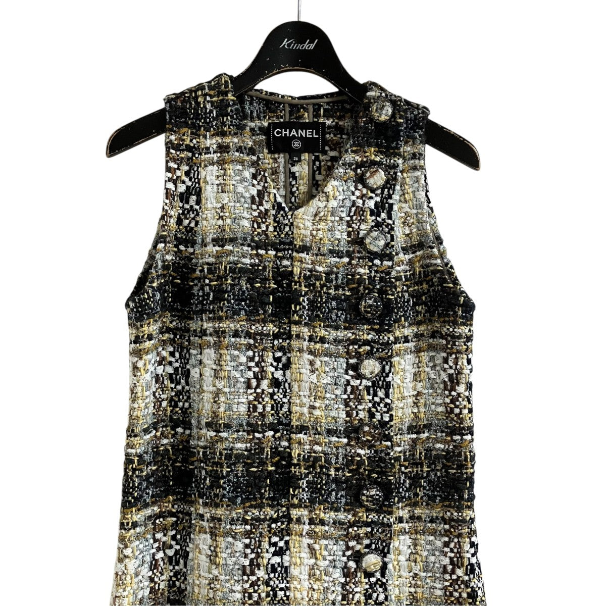 CHANEL ツイードノースリーブワンピース 古着・中古-2枚目のアイテム画像