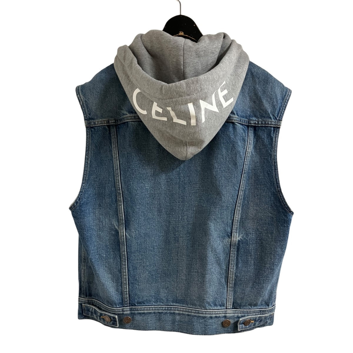 CELINE デニムフーデッドノースリーブジャケット ベスト 古着・中古-3枚目のアイテム画像