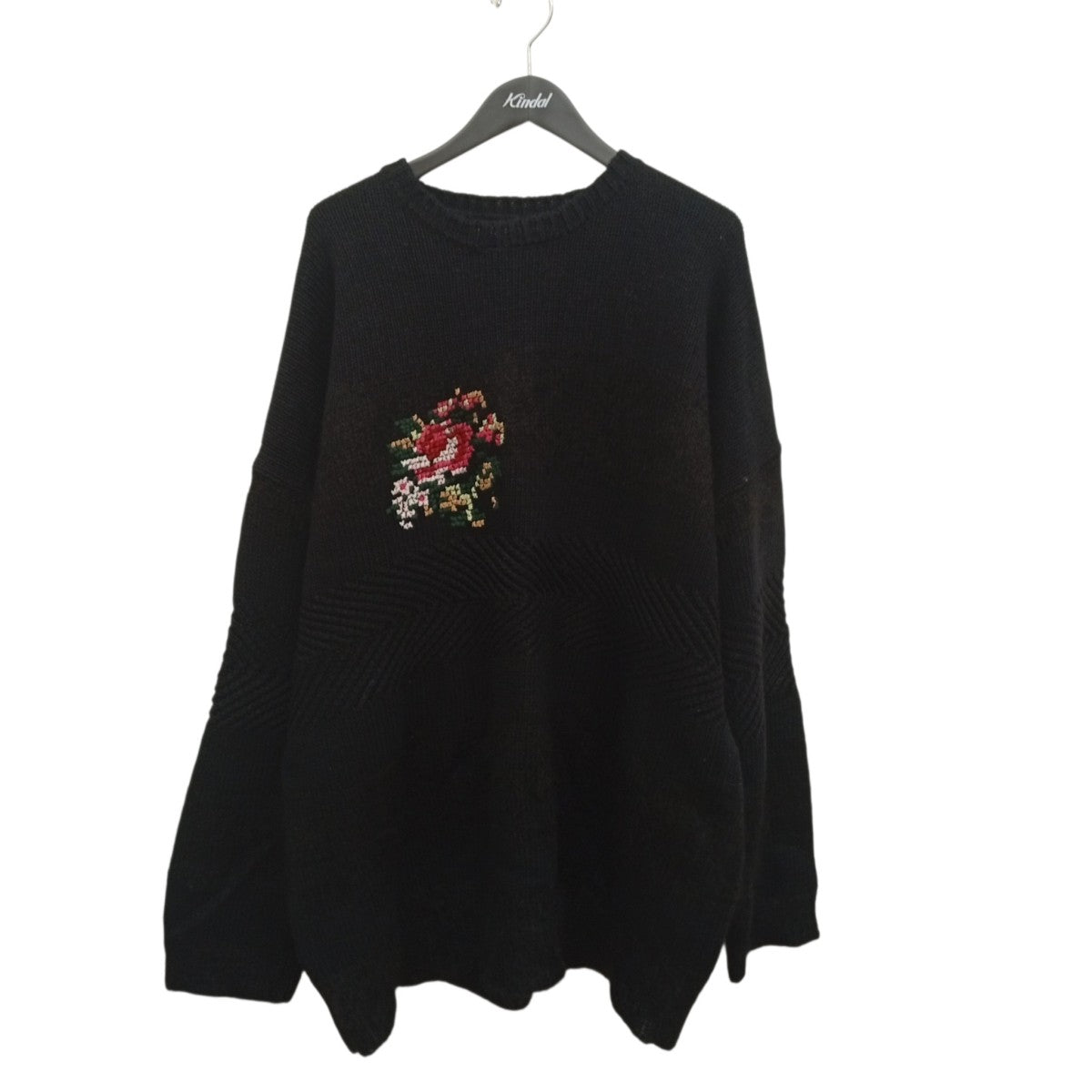 DAIRIKU Flower Cross Embroidery Border Knitフラワーエンブロイダリーニット21AW K-1 古着・中古-1枚目のアイテム画像
