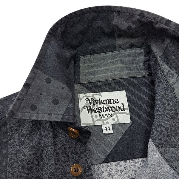 Vivienne Westwood man(ヴィヴィアンウエストウッドマン) アシンメトリーシャツ　 オーブ刺繍パッチワークプリントシャツVW-WR-78211