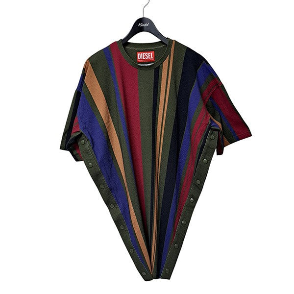 DIESEL×Y／project DIESEL RED TAGサイドスナップボタンロング丈ストライプTシャツ 古着・中古-1枚目のアイテム画像