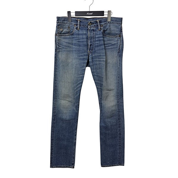 スリムナローデニムパンツ　ボタンフライセルビッジデニムパンツ