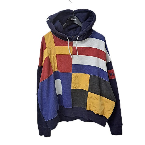 POLO RALPH LAUREN アシンメトリーパッチワークスウェットプルオーバーパーカー 古着・中古-1枚目のアイテム画像