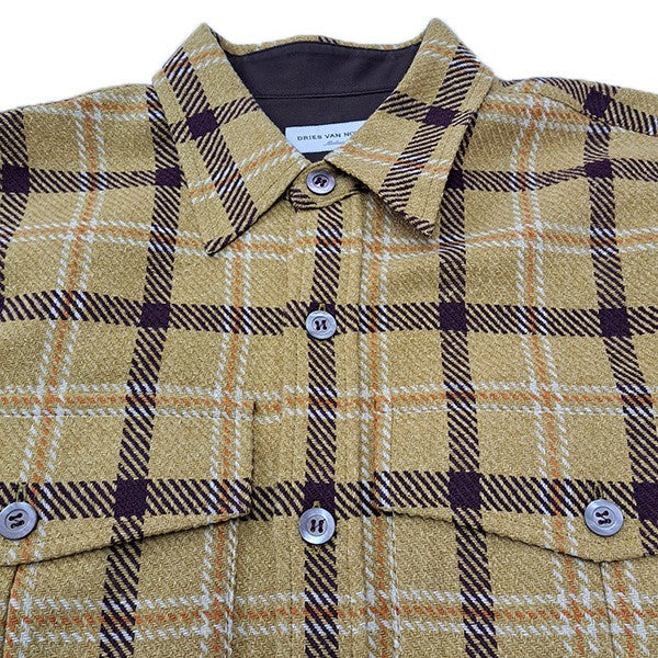 DRIES VAN NOTEN CALENDO 9292 M．W．SHIRT YELフラップポケットチェックネルシャツ 古着・中古-3枚目のアイテム画像