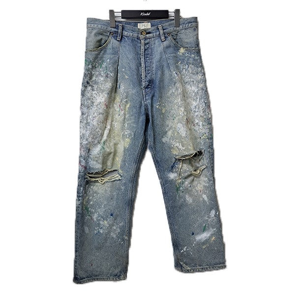 HERILL 15oz Denim Tuck Splash 4PKペイントクラッシュ加工タックデニムパンツ21-030-HL-8120-3 古着・中古-1枚目のアイテム画像