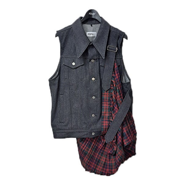 kidill 25ss 即完売　スタッズデニムベスト　キディル　デニムベスト KIDILL(キディル) 26SSSLEEVELESS PLEATS SKIRT DENIM JACKETプリーツ
