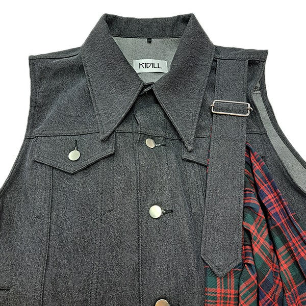 KIDILL(キディル) 26SSSLEEVELESS PLEATS SKIRT DENIM JACKETプリーツ