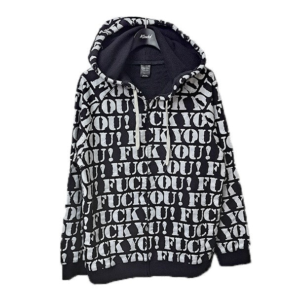 NUMBER (N)INE 06SSGUNS期ダメージ加工 FUCK YOU パーカー 総柄ZIPUPスウェットパーカー 古着・中古-1枚目のアイテム画像