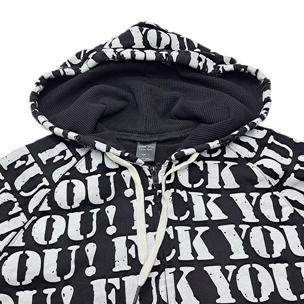 NUMBER (N)INE 06SSGUNS期ダメージ加工 FUCK YOU パーカー 総柄ZIPUPスウェットパーカー 古着・中古-3枚目のアイテム画像