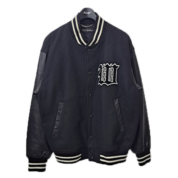 WACKO MARIA LEATHER VARSITY JACKET袖レザーメルトンスタジャン 古着・中古-1枚目のアイテム画像