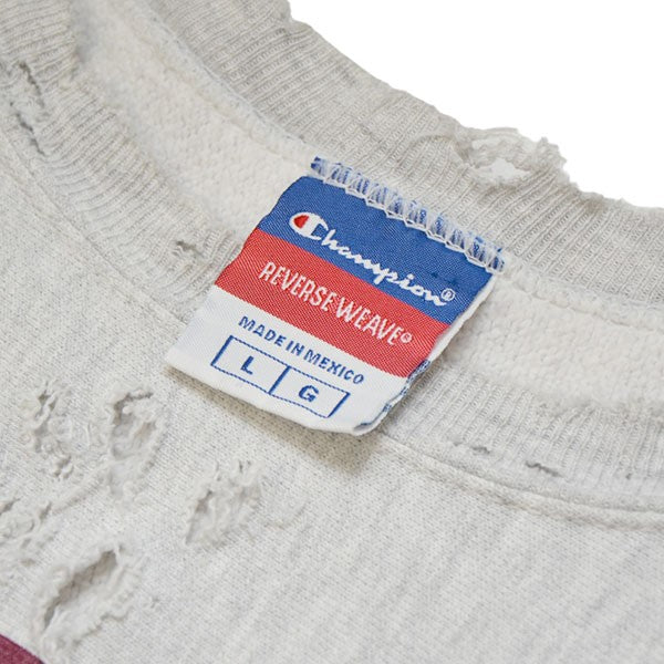 Champion(チャンピオン) 2000s REVERSE WEAVE リメイクダメージ加工スウェット リバースウィーブ ライトグレー サイズ  L｜【公式】カインドオルオンライン ブランド古着・中古通販【kindal】