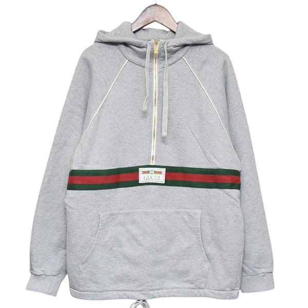 GUCCI グッチ ストライプ ハーフジップパーカー グレー