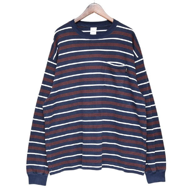 L plllllleeeasse マルチストライプロングスリーブポケットTシャツ
