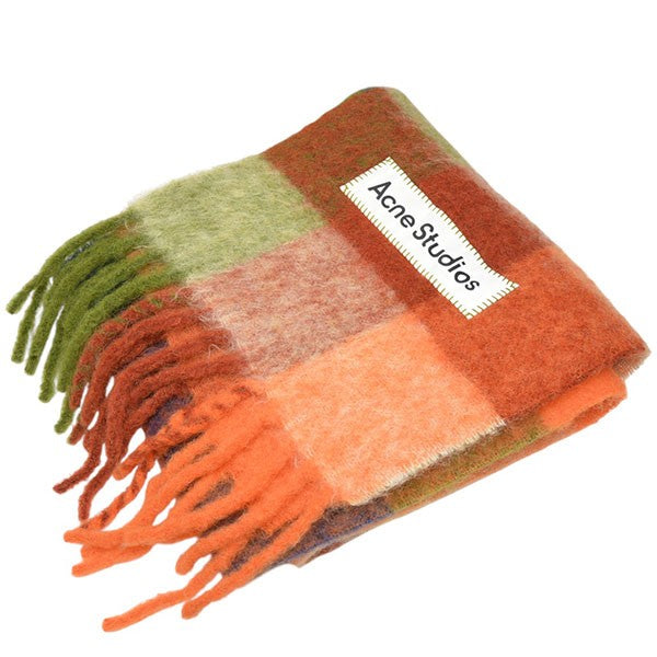 acne studious マフラー　オレンジ　チェック ACNE STUDIOS(アクネストゥディオズ) モヘア チェック スカーフ 大判