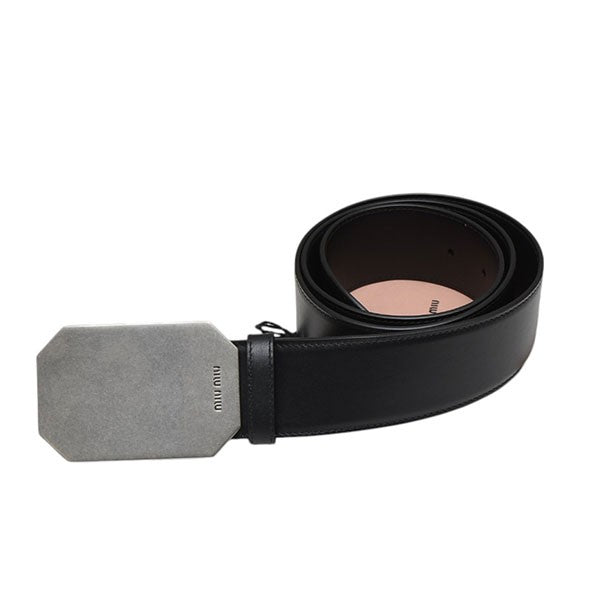 MIU MIU(ミュウミュウ) CITY CALF METAL BELT バックルベルト ブラック