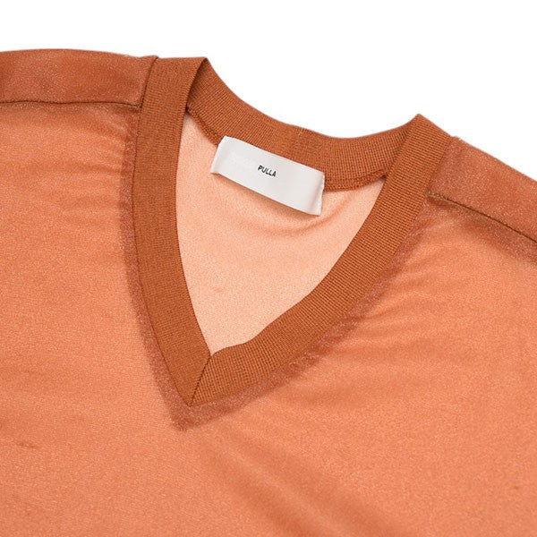 【値下げ】TOGA PULLA 2020SS　Shiny jersey pullover　シースルーニットセーター　TP01-JK253 オレンジ サイズ：36 (三軒茶屋店) TOGA PULLA(トーガプルラ) 2020SS Shiny jersey pullover
