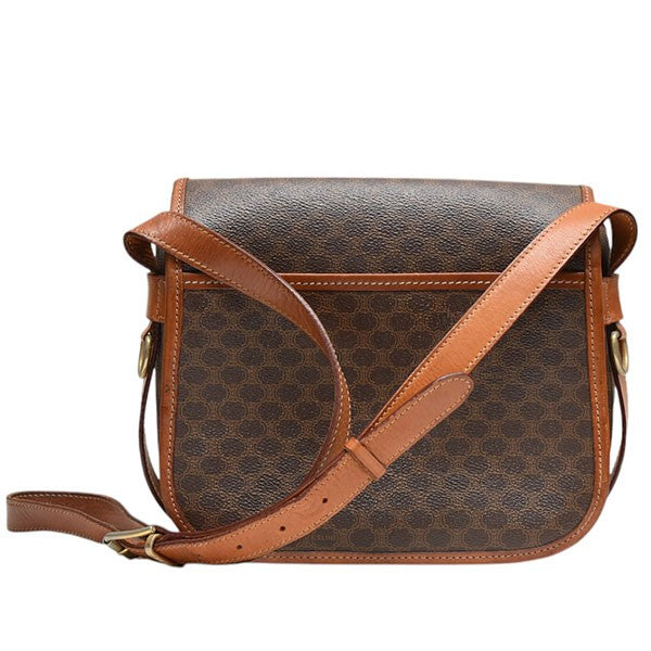 CELINE セリーヌ　マカダム　レザー　ショルダーバッグ　フラップ型 マカダム柄フラップショルダーバッグM12 ブラウン×キャメル