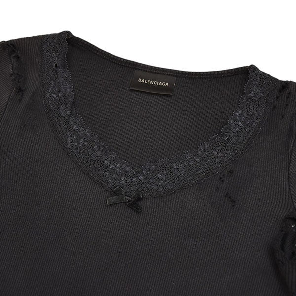 バレンシアガ BALENCIAGA 2024AW　Distressed Lingerie Top　ダメージ加工サーマルロングスリーブTシャツ　7917 BALENCIAGA(バレンシアガ) 2024AW Distressed Lingerie Top