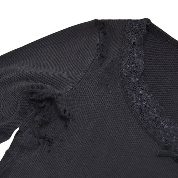 バレンシアガ BALENCIAGA 2024AW　Distressed Lingerie Top　ダメージ加工サーマルロングスリーブTシャツ　7917 BALENCIAGA(バレンシアガ) 2024AW Distressed Lingerie Top
