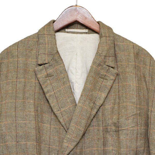 【Nigel Cabourn】チェック柄リネン混ノーカラーライトジャケット Nigel Cabourn】チェック柄リネン混ノーカラーライトジャケット