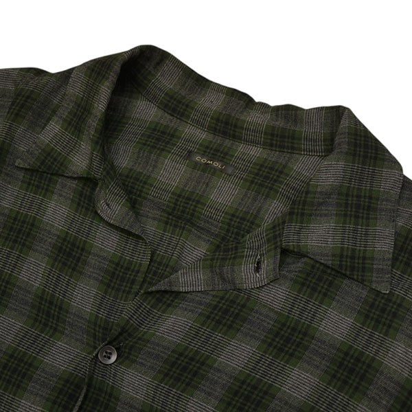 COMOLI コモリ レーヨン オープンカラー チェックシャツ COMOLI (コモリ) レーヨンチェック オープンカラーシャツ