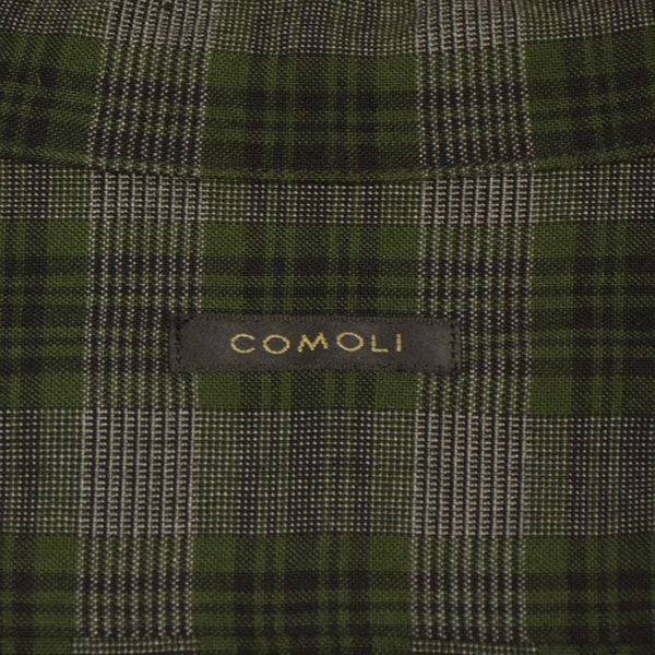 COMOLI チェック柄 長袖シャツ グリーン　レーヨンシャツ　コモリ COMOLI(コモリ) 2020SS レーヨンオープンカラーチェックシャツ R01