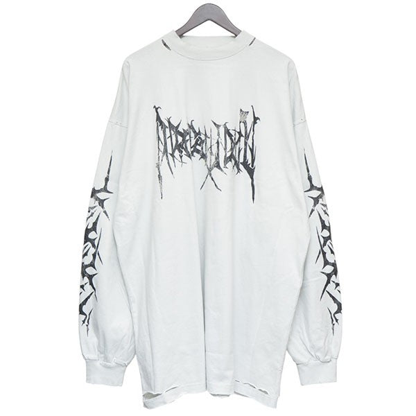 2024AW　メタルロゴプリントオーバーサイズロングスリーブTシャツ　デストロイ加工ロンT　796977 TRVF9