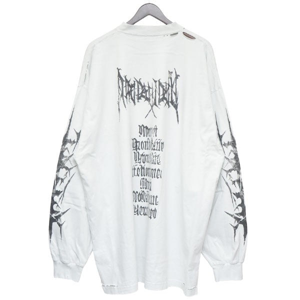 2024AW　メタルロゴプリントオーバーサイズロングスリーブTシャツ　デストロイ加工ロンT　796977 TRVF9