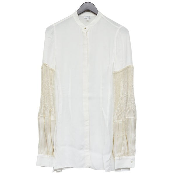 Embroidered Pleated-Sleeve Crepe Blouse　袖フリンジシャツ　S2109020AP