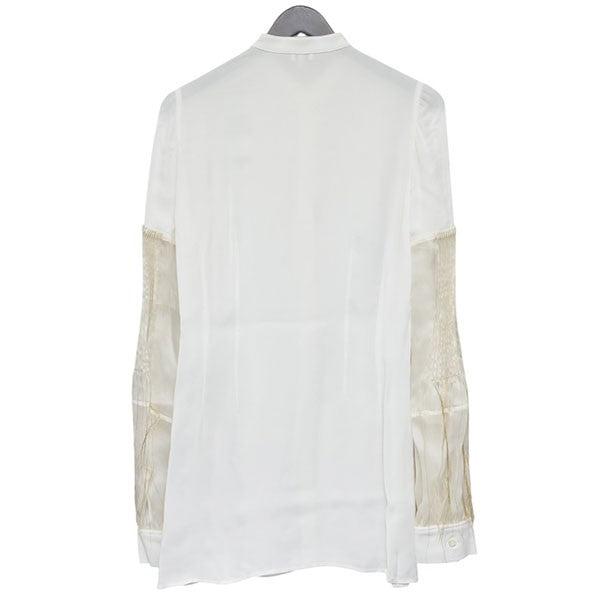 Embroidered Pleated-Sleeve Crepe Blouse　袖フリンジシャツ　S2109020AP