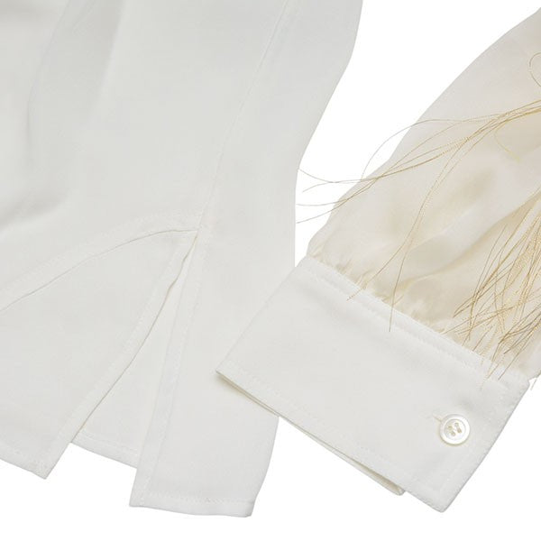 Embroidered Pleated-Sleeve Crepe Blouse　袖フリンジシャツ　S2109020AP