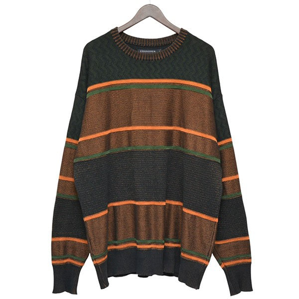 COGNOMEN THREE-TONE KNIT PULLOVER スリートーンクルーネックコットンリネンニット セーター RE-KN-U01 古着・中古-1枚目のアイテム画像