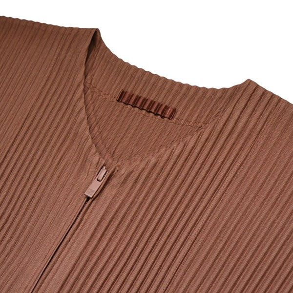 Vネックジップアッププリーツブルゾン　カーディガン