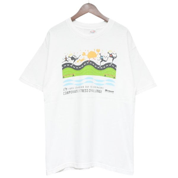 VINTAGE 1990年代 USA MADE Microsoft FITNESS CHALLENGE T-SHIRT マイクロソフトプリントTシャツ 企業Tシャツ 古着・中古-1枚目のアイテム画像